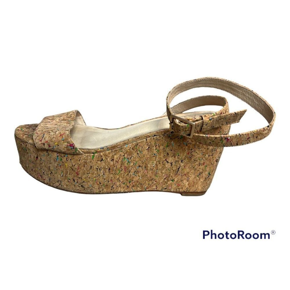 Raye Revolve Rainbow Confetti Cork Wedges Sandals US Size 8.5 Heels 4"